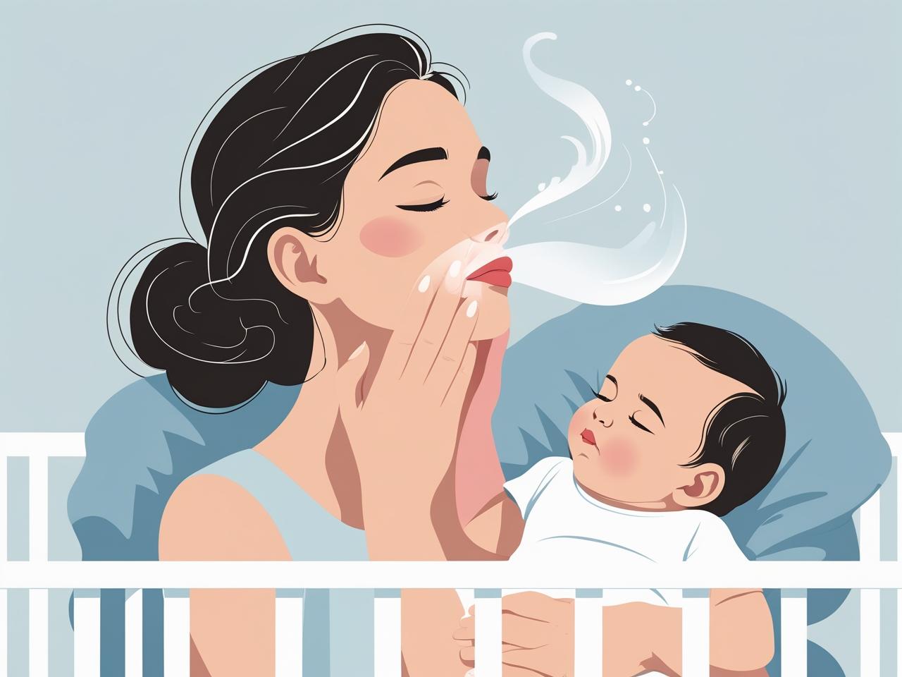 Mãe respirando fundo enquanto o bebê dorme