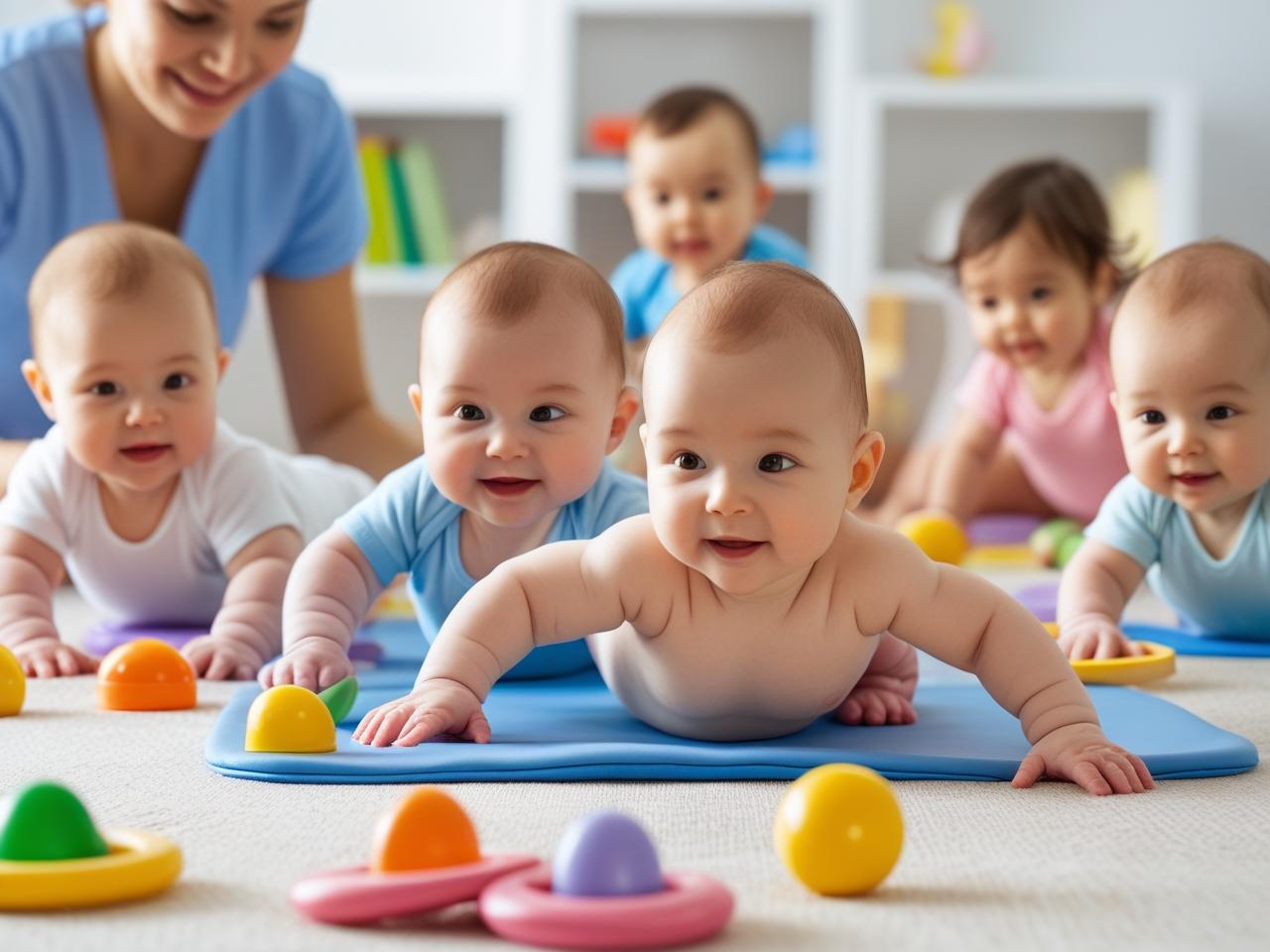 Bebê fazendo tempo de bruços no tapete